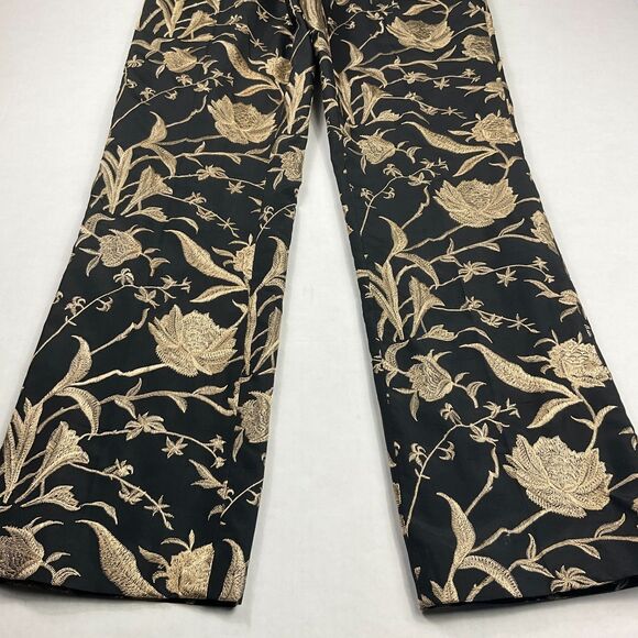 Dana Buchman Womens Silk Pants 8 Black Gold Embroidered Floral Boho NWT Luxe - Picture 2 of 12